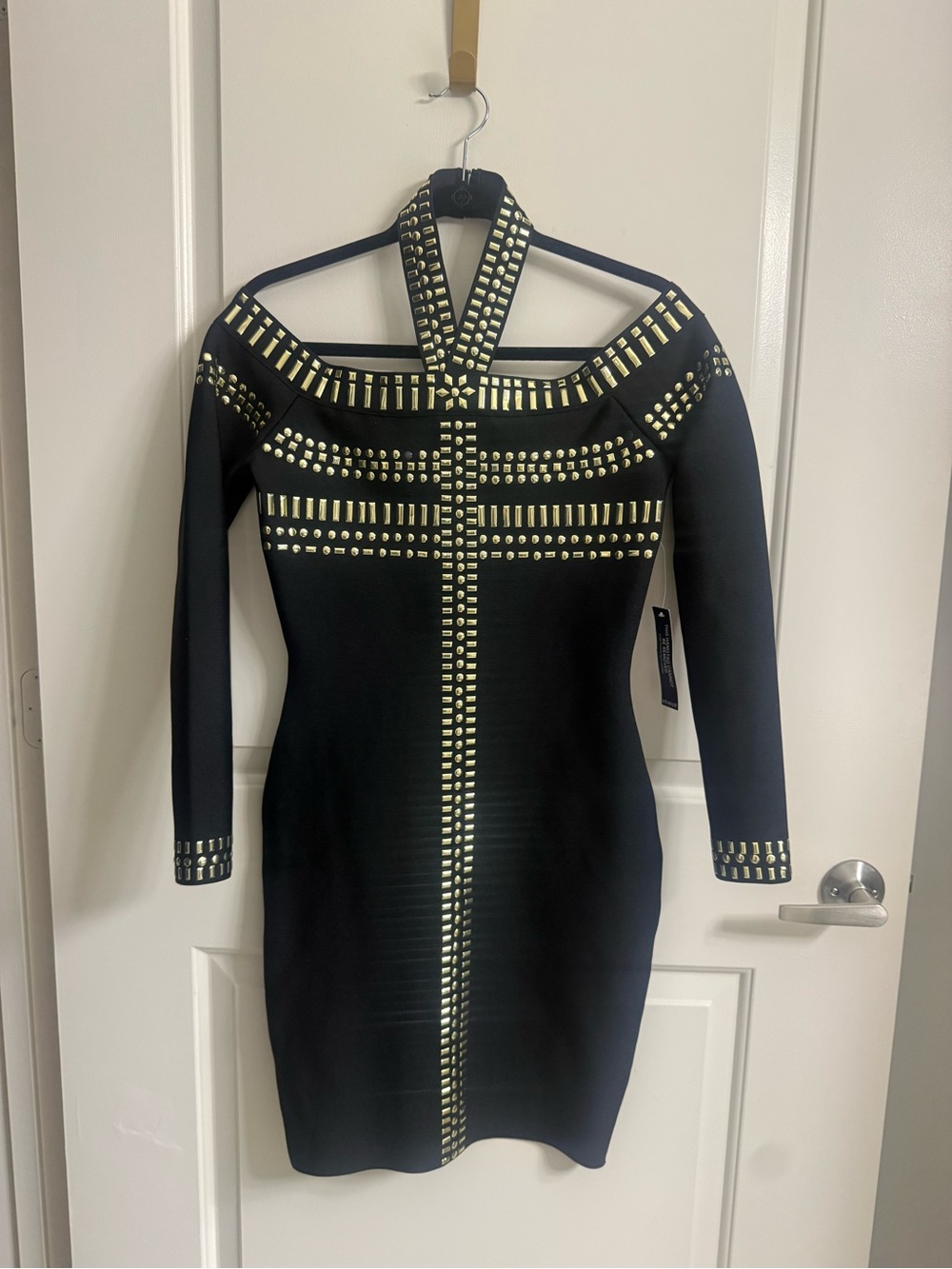 VENUS Black Gold Studded Bodycon Mini Dress NWT